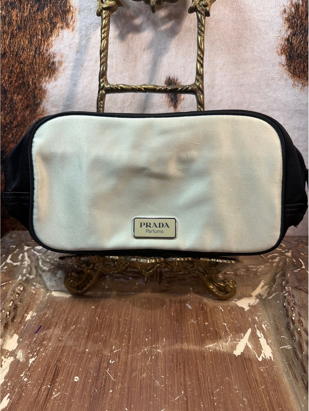 Prada Parfums Black and Cream Cosmetic Bag